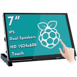 No-Cable-Needed Drive-Free Dual-Speaker Raspberry Pi Screen 7 Inch Touchscreen Small Monitor FHD 1024×600 IPS Screen Display Portable HDMI Monitor for Raspberry Pi 4b 3b+ Pi 4 3 2 Model B Windows