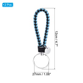 PATIKIL Braided Leather Keychain with Stainless Steel Key Ring Sleeve, 2 Pack PU Woven Wristlet Lanyard Strap Fob Keyring Holder for Car Bag Wallet Pendant, Sky Blue Black