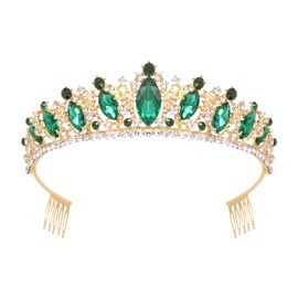 Oriamour Rhineshtone Wedding Tiara for Bride & Flower Girls - Princess Tiara Headband Bridal Queen Crown With Combs For Women And Girls (Green)
