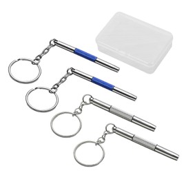 4 Piece Mini Eyeglass Screwdriver with 1 Piece Storage Box, Stainless Steel Repair Kit (Silver, Blue)