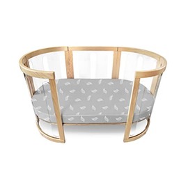 Babyhood Amani Bebe Organic Jersey Cotton Oval Fitted Sheet, White Leaf