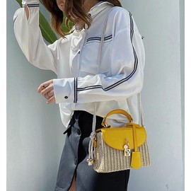 EMGILL Straw Beach Bags For Women - Summer Satchel Purses Shoulder Crossbody Square Rattan Purse 2024, Yellow