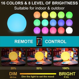10-in Solar Globe Light, Solar Garden Ball Light Outdoor w/Remote, 16 RGB Color 4 Modes Glowing Ball, Waterproof Smart Light Sensor Control Outdoor Orb Lamp w/Ground Stake for Pathway Patio Yard Party