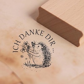 Dekolando Motivstempel Ich danke dir - Igel mit Blumen Stempel Dankeschön Holzstempel Dank - Abdruck 38 x 38 mm