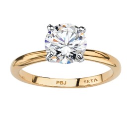 PalmBeach Yellow Gold-Plated Platinum-Plated or Silvertone Round Cubic Zirconia Solitaire Engagement Ring Sizes 5-10 Size 6