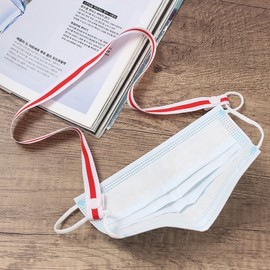 Three-Stripe Snap Button Mask Strap (White/Red) 6ea