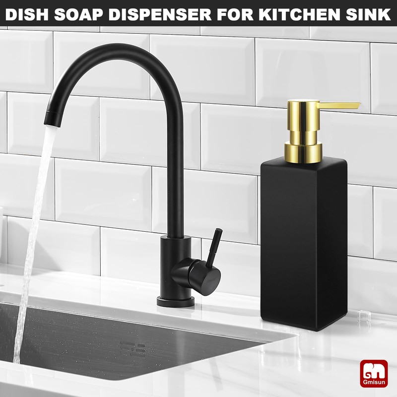GMISUN Gold Hand Soap Dispenser, Black Glass Soap Dispenser with