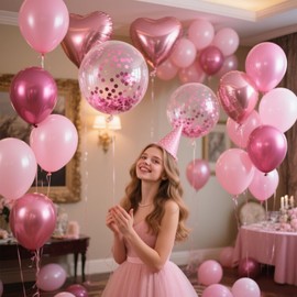 EWODEIEW Balloons Pink Pack of 60, 12 Inch Light Pink Macaron Pink Helium Balloons, Pink Confetti Latex Balloons, Pink Balloons Birthday Decoration for Girls Baby Shower Party Decoration