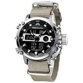 MEGALITH Digital Watch Men Waterproof Military Watch Sports Analog Quartz Multifunctional Tactical Heavy Duty Nylon Watch, Men's Wrist Watches LED Dual Time Backlight Display Alarm Stopwatch