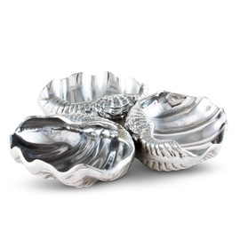 Arthur Court Designs Aluminum Clam Shell 3-Bowls Server 9 Diameter x 1.75 inch Tall