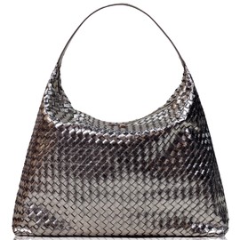 JINMANXUE Woven Tote Bag for Women, Woven Bags with Small Purse,Large Braided Top Handle Hobo Satchel Handbag (Silver grey)