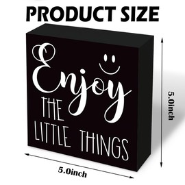 Positive Sign, Farmhouse Table Desk Decor, Good Vibe Decoration for Home Office Cafe Shop, Inspirational Gift, Black Wooden Box Sign 5.1x5.1 inches, Enjoy the Little Things Sign