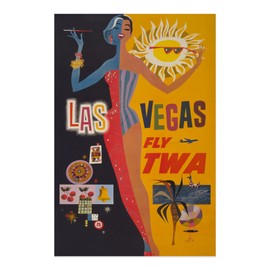 HISTORIX Vintage 1960 Las Vegas Travel Poster Print - 16x24 Inch Vintage Airline Poster of Las Vegas - Old Las Vegas Fly TWA Poster by David Klein