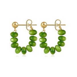 Stocking Stuffers Green Stone Hoop Earrings for Women Cat Eye Beaeded Dangle Earrings Summer Jewelry