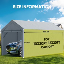 Quictent Carport Replacement Tarp Canopy Sidewall with Bungees Balls, for 10x20 ft or 12x20 ft Garage Party Tent Shelter - Gray, One Sidewll Panel Only