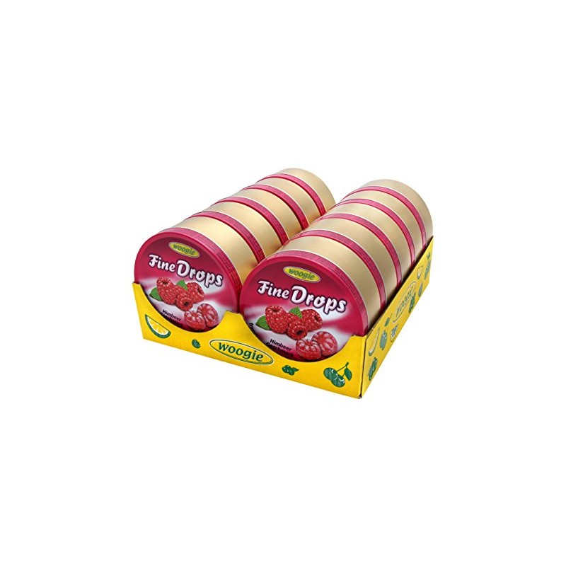 Woogie, German Fine Drops Sanded Raspberry Candy 175gr tin (Himbeergeschmack)
