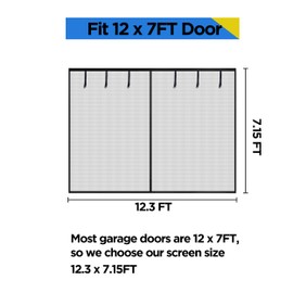 HBlife Garage Screen Doors for 1 Car Garage,12x7FT Fiberglass Magnetic Garage Door Screen, Hands Free Retractable Garage Net Screen Door Mesh with 6 Roll Up Starps and 26 Magnets for Patio, Gym, Porch