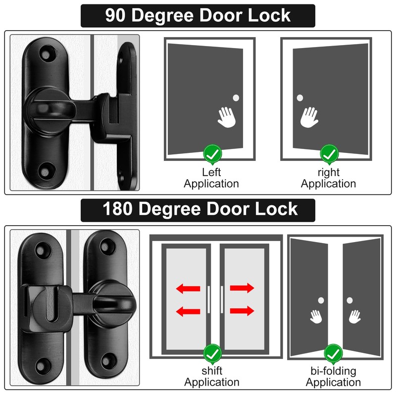 Sliding Door Locks, 90/180 Sliding Door Bolt for Sliding Doors,