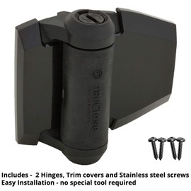 D&D Technologies TCA2S3BTS TruClose Regular Duty Gate Hinges, for Self Closing Metal Post to Wood or Vinyl Gates up to 66 Pounds, Gloss Black, 2 Count