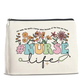 UPNEGE Floral Nurse Makeup Bag Gifts for Women, RN Nurse Practitioner Nursing Assistant Appreciation Gifts Nurselife Cosmetic Bag Zipper Pouch