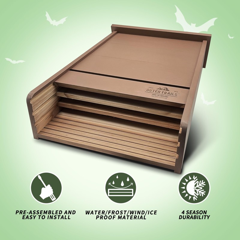 Outer Trails Extra Large Bat House, 3 Chambers, Brown, Holds