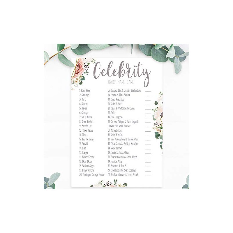 Baby Shower Games Celebrity Name Game Boho Floral Design (BSCNB)
