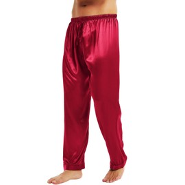 Lonxu Mens Silk Satin Pajamas Pyjamas Pants Sleep Bottoms Wine M
