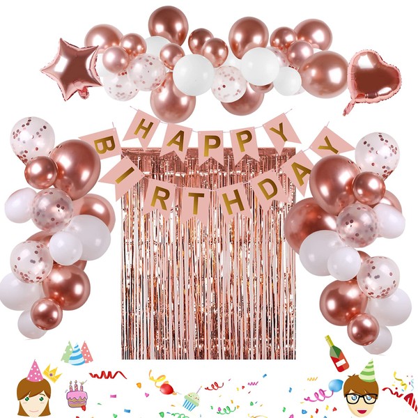 Rose Gold Birthday Decorations, 74pcs Rose Gold White Balloons with