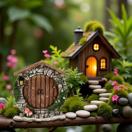 Brown Fairy Gardens Doors and Windows for Trees Mini Fairy Statues Wall and Trees Outdoor Wooden Doors and Windows in The Yard Gardens Tree Garden Garden Sculptures and Statues Accessories