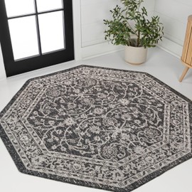 JONATHAN Y SMB103C-8TGN Palazzo Vine and Border Textured Weave Black/Gray 8' Octagon Indoor/Outdoor Area Rug, Non-Shedding, Stain Resistant, Fade Resistant, Easy-Cleaning for Backyard Patio, Porch