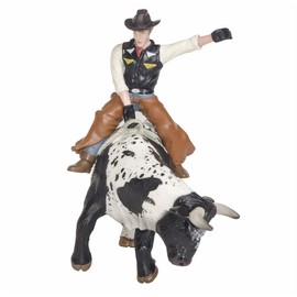 Little Buster Toys Bull Rider - Cowboy on a Black and White Bucking Bull, 1/16th Scale