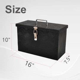 FGJQEFG 16 Inch Aluminum Truck Bed Tool Box Truck Car Outdoor Trailer Pickup Underbody Toolbox,RV Storage OrganizerTrailer Storage W/Side Handle&Lock,5 Bar Tread,Black(16"X7.5"X10")