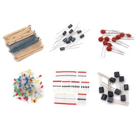 DollaTek Electronic Components Package(Total 1490 PCS) - LED Diodes, 30 Values Resistors,Electrolytic Capacitor Package, Ceramic Capacitors kit, Common Diodes, Common Transistor