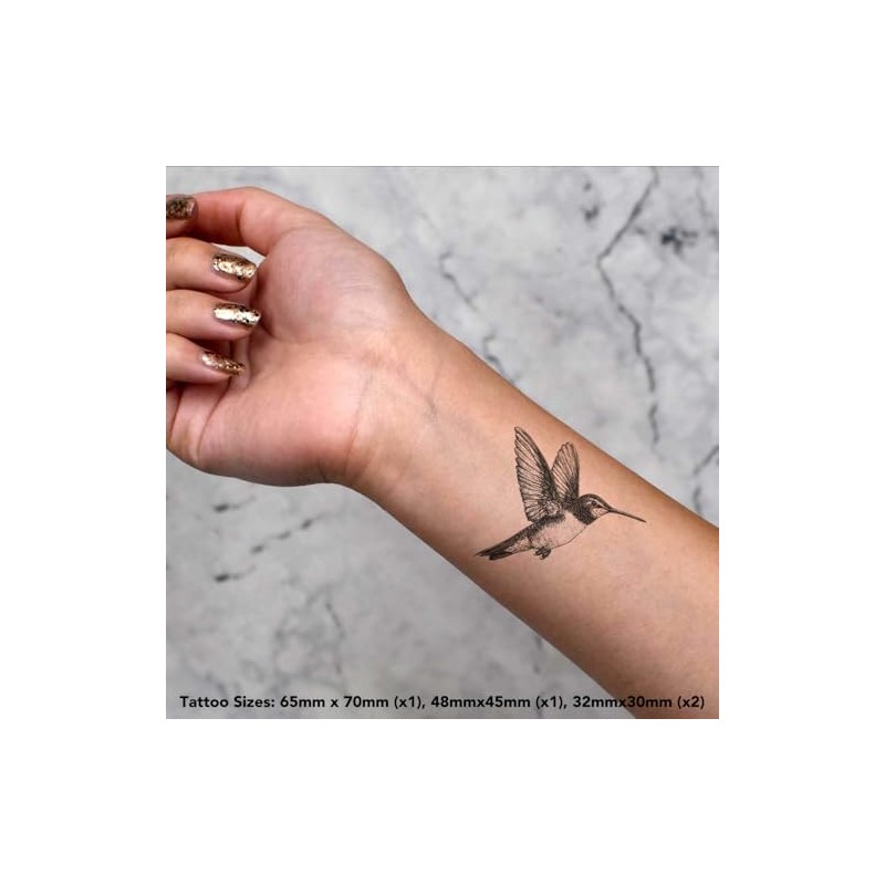 4 x 'Hummingbird in Flight' Temporary Tattoos - Water Resistant,