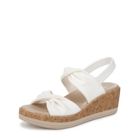 BZees Womens Riley Wedge Sandal Bright White Linen 8.5 W