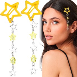 Pndeyo 2pcs Star Tassels Hair Clips for Women, Non-Slip 2000s Y2K Hair Snap Barrettes, Cute Star Beaded Pendant Hair Pin Accessories for Braid Long Short Thin Thick Hair- Yellow