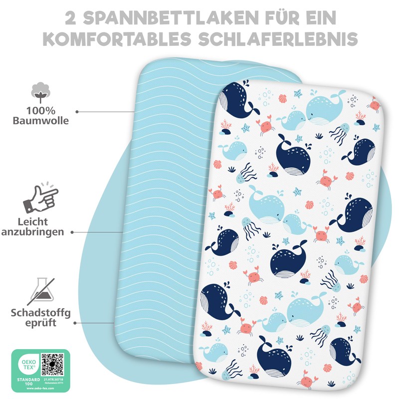 2 x fitted sheets made of 100% cotton with elastic