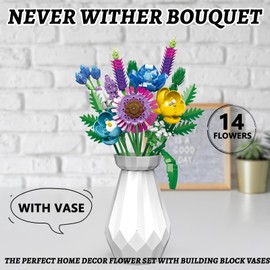 Vocrev Icons Wildflower Bouquet Building Set for Adults, with Vase Ideas Flower Building Construction Toys, Include 14 Wildflowers, Nice Gifts for Adults, Women, Girl, Flower Lover (528 Pieces)