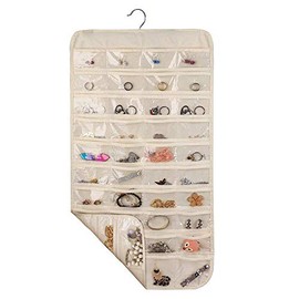 80 Pockets Jewelry Organizer 2 Sided Over The Door Hanging Wall Mount Rotating Hanger Clear Window Storage Bag for Small Items Earrings, Rings, Necklaces, Bracelets, Hair Clips