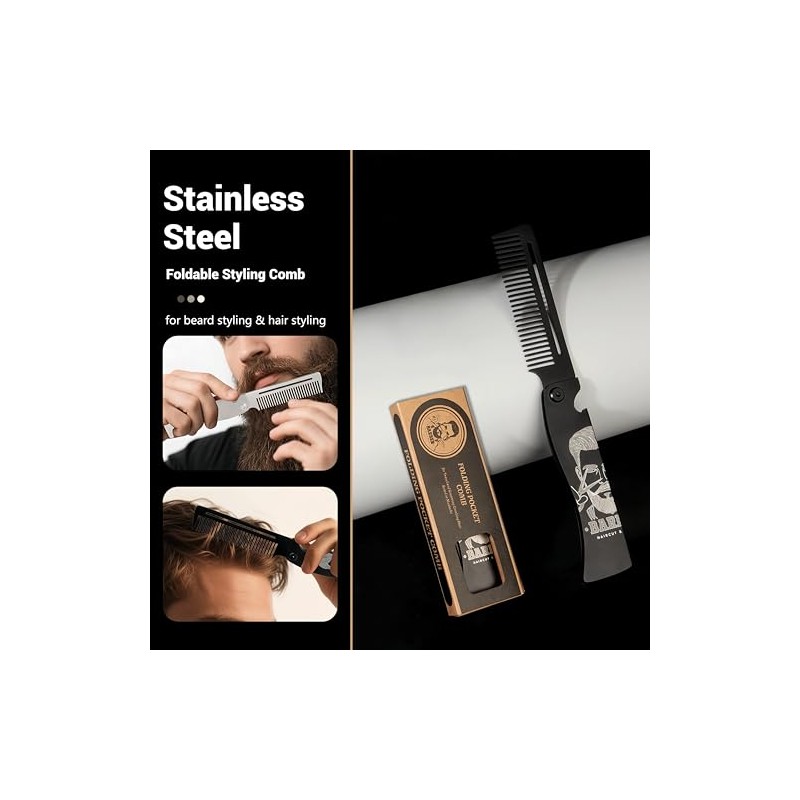 Metal Hair & Beard & Mustache Comb, Multifunctional Folding EDC