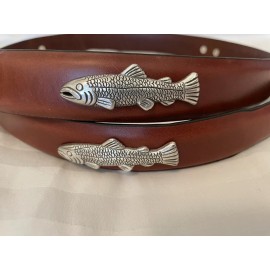 Enmon Brown Leather Belt With Fishing Conchos 28,30,32,44,46