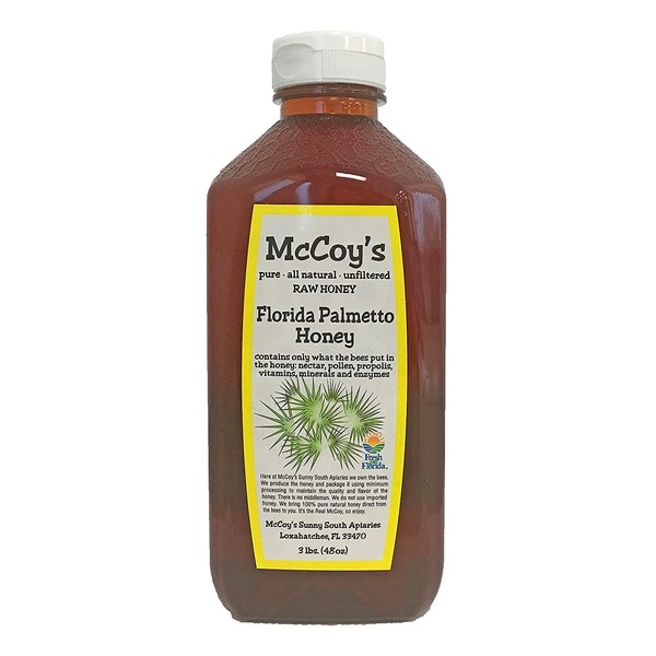 Raw Honey - Pure All Natural Unfiltered & Unpasteurized - McCoy's Honey Florida Palmetto Honey 3lb