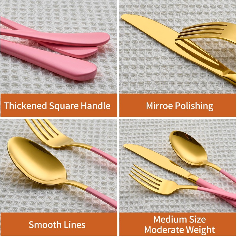 Lekoton 20 Piece Gold and Pink 18/0 Flatware Utensil Set