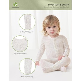BambooBud Baby Rompers Boys Girls Footed Pajamas Unisex Long Sleeve Zipper Romper Footie for Newborn Infants, Oat Leopard, 3-6Months