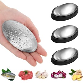 MBLNBVN Jabón de Acero Inoxidable, 3 Barra de Jabón de Metal con Jabonera, Puede Eliminar Olores Fuertes como El de Pescado y Ajo de La Piel y Es Adecuado para Desodorizar la Cocina y El Exterior