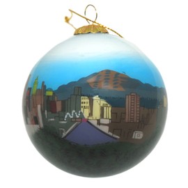 Hand Painted Glass Christmas Ornament - Seattle, Washington Skyline Day