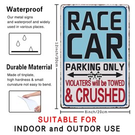 Metal Sign Race Car Parking Only Vintage Rustic Decor Bar Street Cafe Club Road Lane Wall Decoration Outdoor Retro Warning Tin Sign 8x12 Inch