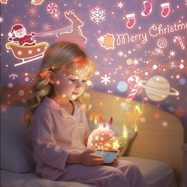 Colorful Life Bunny Star Projector Night Light for Kids Room, Rotating LED Lamp (White, Warm, Ice Blue, USB Powered) （NO Battery, NO Remote Control）