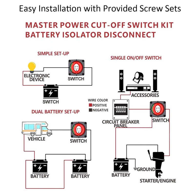 Battery Disconnect Switch, Gioyonil 12-48V Master Power Cut Shut Off