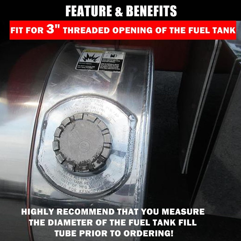 Vitonsbay Locking Fuel Cap,3" Nominal，Vented,Aluminum Fuel Cap Fit for Kenworth